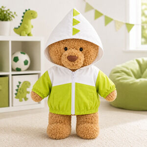 Large Bartholomew Bear & 16" Plush Clothes Outfit - Dinosaur Hooded Jacket